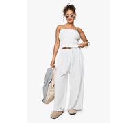 Boohoo Striped Linen Wide Leg Trouser In White white S/M