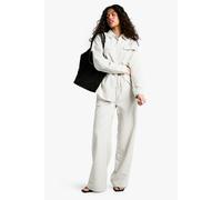 Boohoo Striped Peached Drawstring Waist Wide Leg Trouser In Stone stone 14