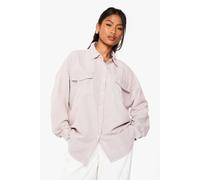 Boohoo Striped Peached Utility Oversized Shirt In Pink pink 10
