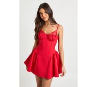 Boohoo Structured Lace Detail Mini Skater Dress red