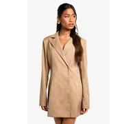Boohoo Structured Oversized Wrap Over Blazer Dress In Stone stone 8