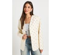 boohoo Women's Studded Collarless Oversized Blazer in Butter | Size: 14
