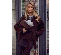 Boohoo Suede Look Belted Jacket In Brown brown 8