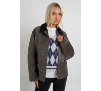 Boohoo Suede Look Contrast Stitching Collared Jacket In Charcoal charcoal 10