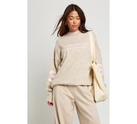 Boohoo Sunday Racing Club Knitted Oversized Crew Neck Jumper In Stone stone S
