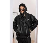 Boohoo Super Oversized Belted Biker Jacket In Black black 12