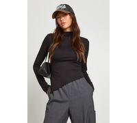 Boohoo Super Soft Boat Neck Asym Hem Long Sleeve Top In Black black 8