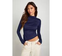 Boohoo Super Soft Boat Neck Asym Hem Long Sleeve Top In Navy navy 8