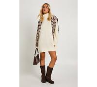 Boohoo Super Soft Brushed Knit Roll Neck Mini Dress In Cream cream L