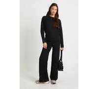 Boohoo Super Soft Button Cuff Detail Oversized Jumper And Wide Leg Trouser Co-Ord In Black black S