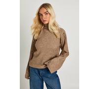 Boohoo Super Soft Button Sleeve Detail High Neck Knitted Jumper In Taupe taupe