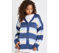 Boohoo Super Soft Chunky Stripe Oversized Boyfriend Cardigan In Blue blue S