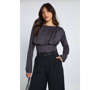 Boohoo Super Soft Cinched Waist Long Sleeve Top In Slate Grey slate grey 8