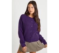 Boohoo Super Soft Crew Neck Knitted Chunky Cardigan In Aubergine aubergine M