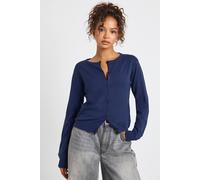 Boohoo Super Soft Lightweight Knitted Crew Neck Cardigan In Navy navy S