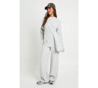 Boohoo Super Soft Oversized Knitted Jumper, Wide Leg Trouser And Knitted Bag 3 Piece Set In Light Grey light grey S