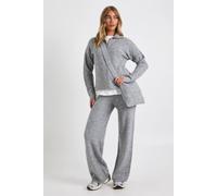 Boohoo Super Soft Oversized Zip Through Knitted Jumper, Straight Leg Trouser And Knitted Bag 3 Piece Set In Grey grey M