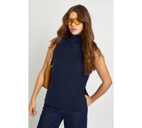 Boohoo Super Soft Roll Neck Sleeveless Jumper In Navy navy L