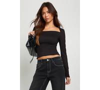 Boohoo Super Soft Square Neck Long Sleeve Top In Black black 10