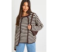 Boohoo Super Soft Stripe Knitted 2-In-1 Cami And Cardigan In Chocolate chocolate S