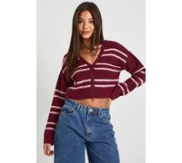 boohoo Women's Super Soft Striped Oversized Knitted Cardigan in Burgundy | Size: Small