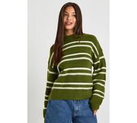Boohoo Super Soft Striped Oversized Knitted Jumper In Khaki khaki S