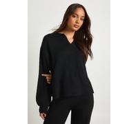 Boohoo Super Soft V Neck Collared Knitted Jumper In Black black S
