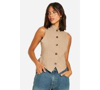 Boohoo Super Stretch Mock Horn Button Fitted High Neck Waistcoat In Camel camel 6