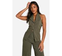 Boohoo Super Stretch Mock Horn Button Fitted Waistcoat In Khaki khaki 12