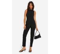Boohoo Super Stretch Slash Neck Longline Waistcoat & Slim Fit Trousers In Black black 16