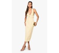 Boohoo Tailored Buckle Detail Halter Neck Midi Dress In Buttermilk buttermilk 10