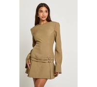 Boohoo Tailored Buckle Detail Pleated Mini Dress In Mocha mocha 10