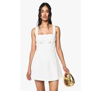 Boohoo Tailored Buckle Detail Square Neck Skater Dress In White white 16