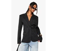 Boohoo Tailored Cinched Waist Wrap Blazer In Black black 12