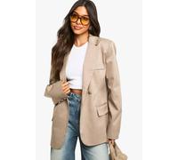 Boohoo Tailored Cinched Waist Wrap Blazer In Mushroom mushroom 8