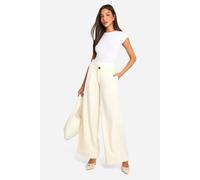 Boohoo Tailored Contrast Waistband Straight Leg Trouser In Bone bone 14