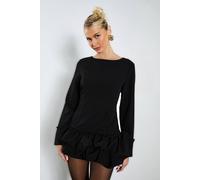 Boohoo Tailored Corsage Ruffle Hem Long Sleeve Playsuit In Black black 10