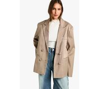 boohoo Women's Tailored Double Breasted Blazer in Mushroom | Size: 16