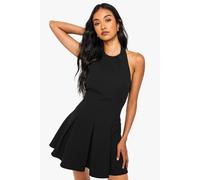 Boohoo Tailored High Neck Pleated Mini Dress In Black black 14