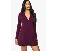Boohoo Tailored Hook & Eye Detail Cinched Waist Blazer Dress In Burgundy burgundy 16