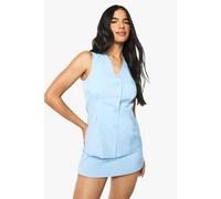 Boohoo Tailored Longline Cinched Waistcoat In Blue blue 14
