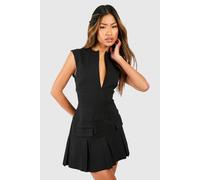 Boohoo Tailored Notch Neck Pleated Mini Dress In Black black 14