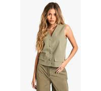 Boohoo Tailored Nylon Button Waistcoat In Olive olive 10