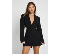 Boohoo Tailored Open Back Pearl Trim Playsuit In Black black 8