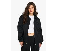 boohoo Women's Tailored Oversized Bomber Jacket in Black | Size: 8