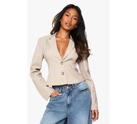 Boohoo Tailored Pinstripe Cinched Blazer In Beige beige 14