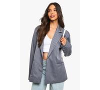 Boohoo Tailored Pinstripe Oversized Blazer In Slate Blue slate blue 14