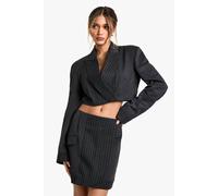 Boohoo Tailored Pinstripe Pocket Detail Mini Skirt In Charcoal charcoal M