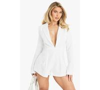 Boohoo Tailored Plunge Detail Pleat Detail Playsuit In White white 8