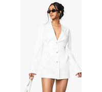 Boohoo Tailored Ruched Cinched Waist Blazer Dress In White white 12